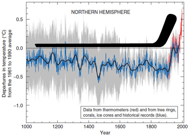 The famous hockey stick curve showing rise in global temperatures after the Industrial Revolution