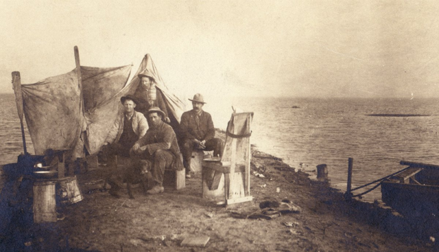 Historic picture of men camping near Tulare Lake in 1880; Image Wikipedia