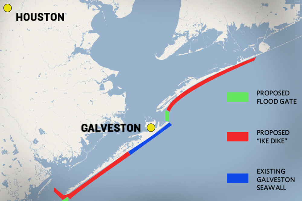 Map of Galveston that show why the city is vulnerable; Image Houston Public Media