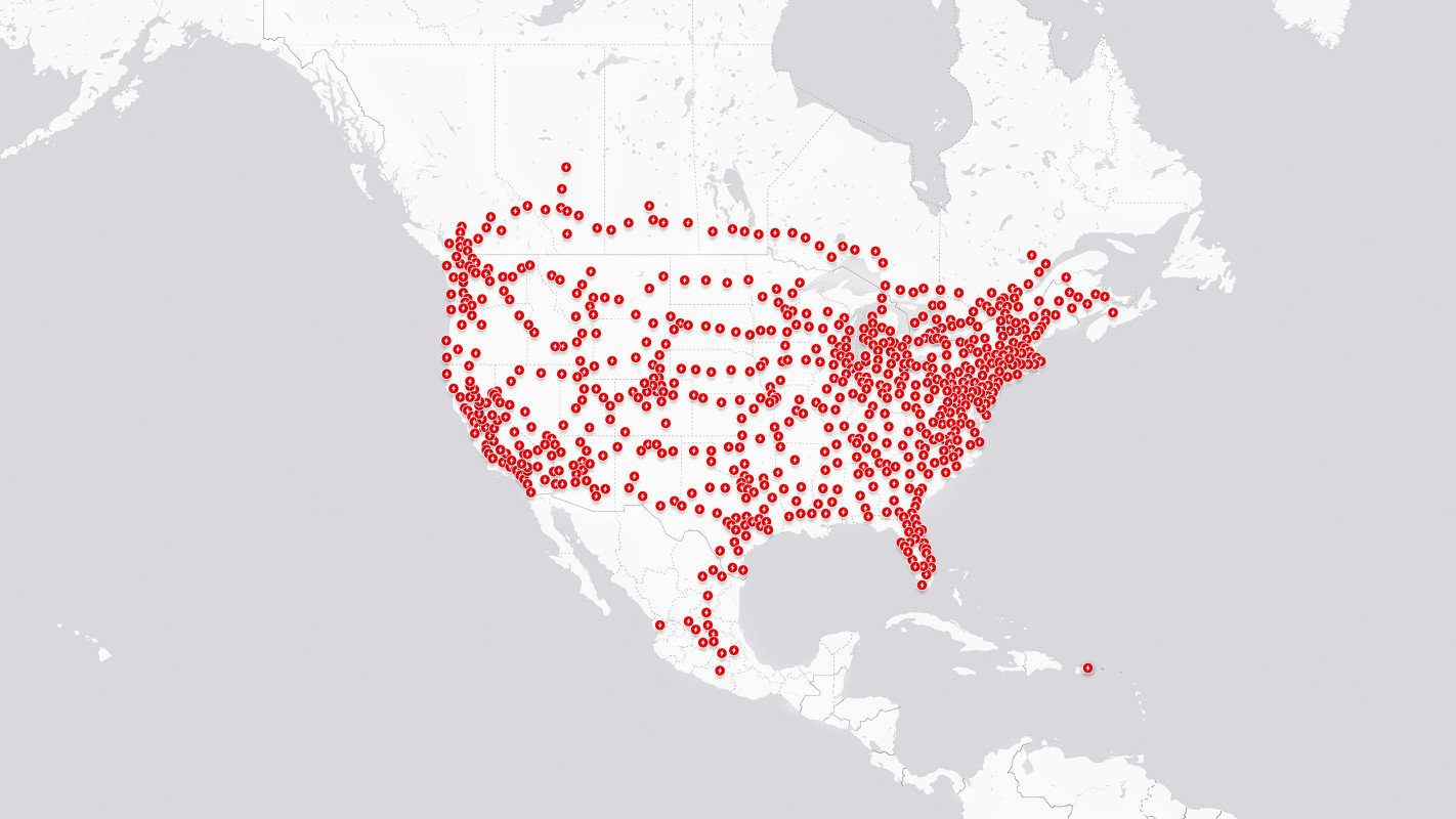 Tesla's charging network; Image credit Tesla